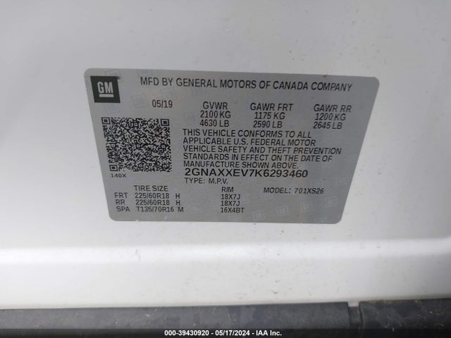 Chevrolet Equinox Premier 2019 2GNAXXEV7K6293460 Image 9