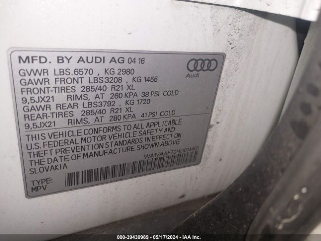 WA1VAAF70HD014461 Audi Q7 3.0t Premium