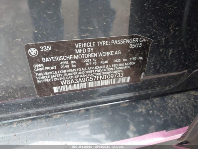 WBA3A9G57FNT09733 BMW 335i