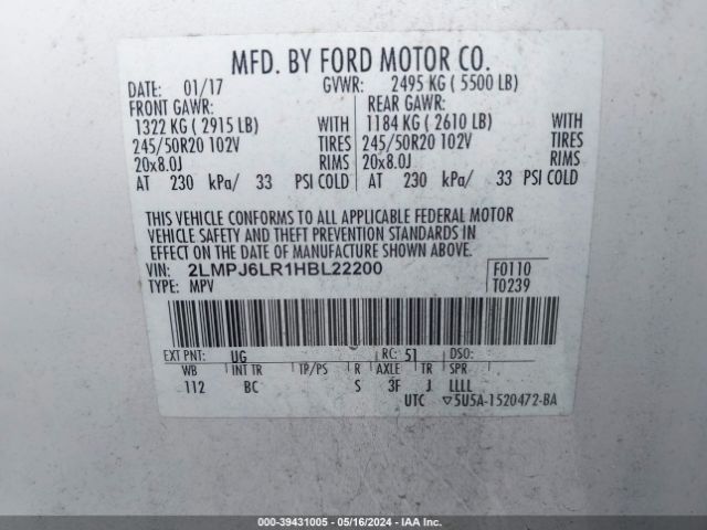 2LMPJ6LR1HBL22200 Lincoln Mkx Reserve