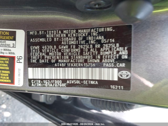 Toyota CAMRY LE 2014 4T4BF1FKXER415754 Image 9