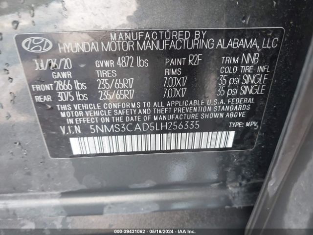 5NMS3CAD5LH256335 Hyundai Santa Fe Sel