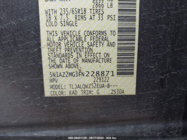 5N1AZ2MG3FN228871 Nissan MURANO SV