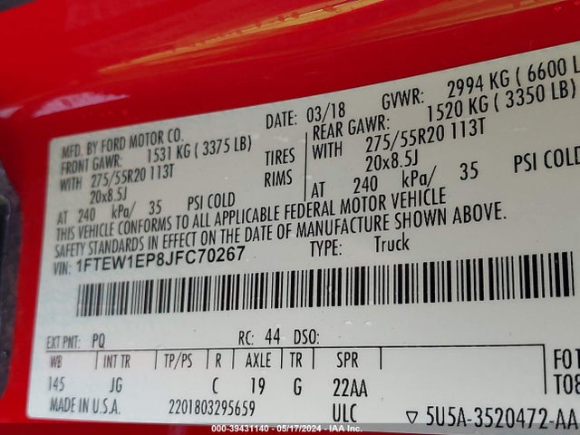 Ford F-150 Xl 2018 1FTEW1EP8JFC70267 Image 9