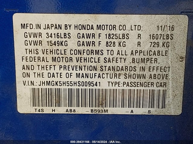 Honda FIT LX 2017 JHMGK5H55HS009541 Image 9