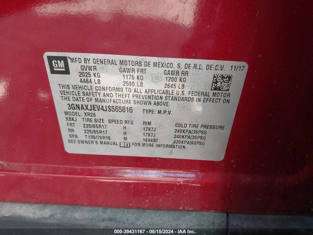 Chevrolet EQUINOX LT 2018 3GNAXJEV4JS565816 Image 9