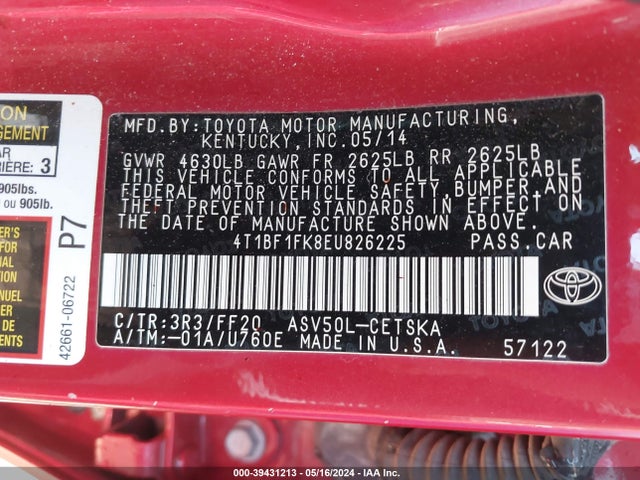Toyota CAMRY SE 2014 4T1BF1FK8EU826225 Image 9