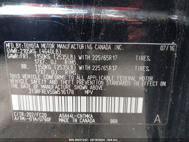 Toyota Rav4 Xle 2016 2T3RFREV5GW516178 Image 9