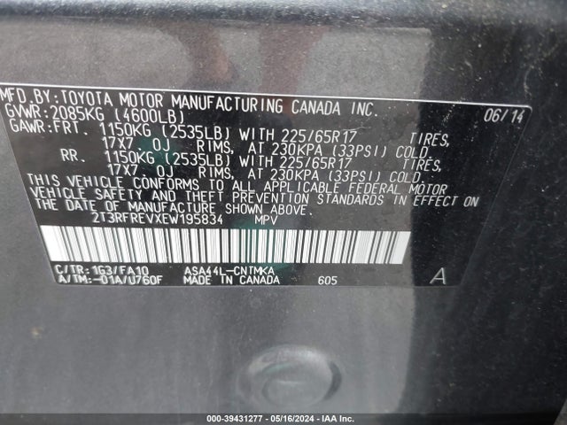Toyota Rav4 Xle 2014 2T3RFREVXEW195834 Image 9