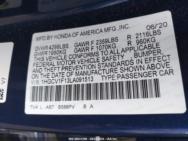 Honda ACCORD LX 2020 1HGCV1F13LA091513 Image 9