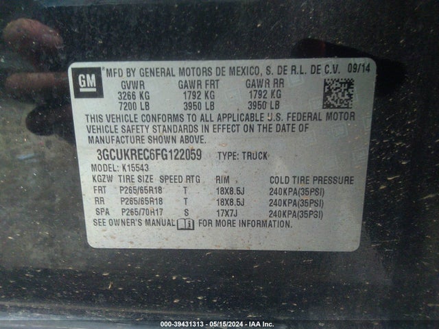 Chevrolet Silverado 1500 1lt 2015 3GCUKREC6FG122059 Image 9
