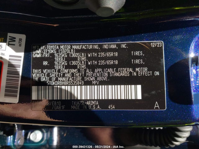 Toyota Highlander Xle 2024 5TDKDRBH8RS535849 Image 9