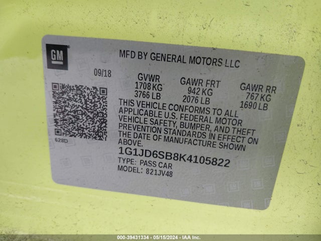Chevrolet Sonic Lt Auto 2019 1G1JD6SB8K4105822 Image 9
