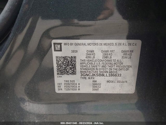 Chevrolet Trax Fwd Ls 2020 3GNCJKSB8LL186633 Image 9