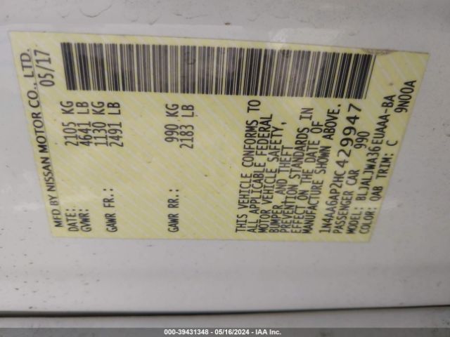 1N4AA6AP2HC429947 Nissan Maxima 3.5 Sv