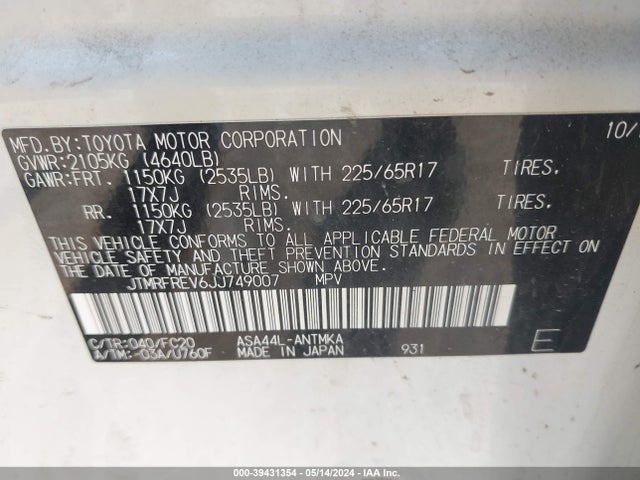 Toyota Rav4 Xle 2018 JTMRFREV6JJ749007 Image 9