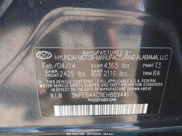 Hyundai SONATA GLS 2014 5NPEB4AC9EH889441 Image 9