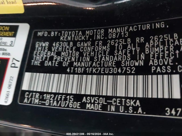 Toyota CAMRY SE 2014 4T1BF1FK7EU304752 Image 9