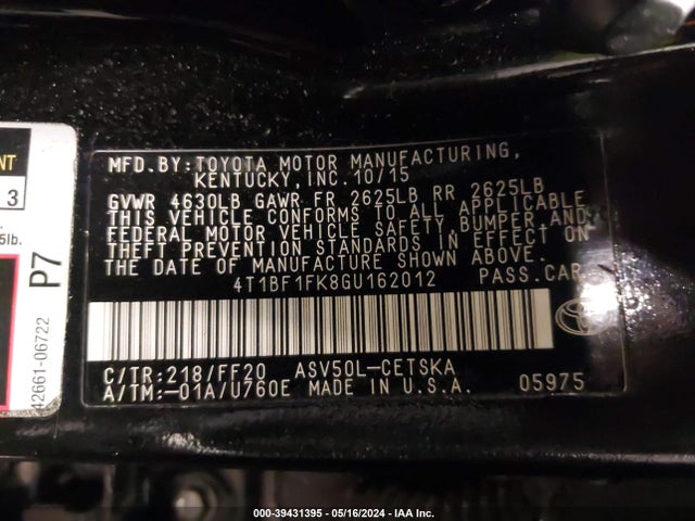 Toyota CAMRY SE 2016 4T1BF1FK8GU162012 Image 9