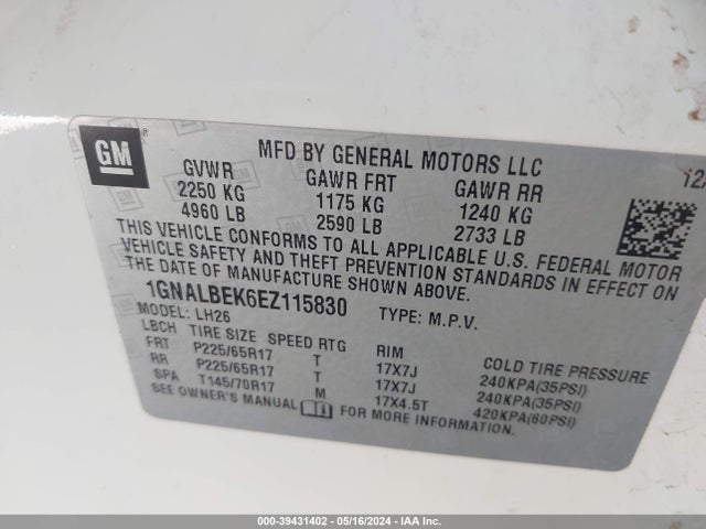 Chevrolet EQUINOX 1LT 2014 1GNALBEK6EZ115830 Image 9