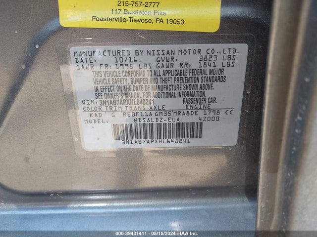 Nissan SENTRA SV 2017 3N1AB7APXHL648241 Image 9