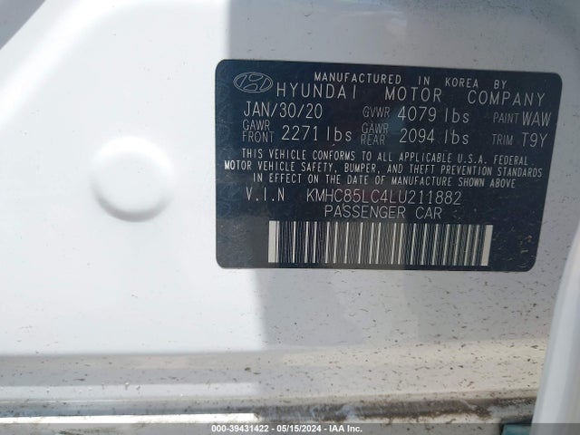 Aukcja sprzedaży 2020 Hyundai Ioniq Hybrid Sel, vin: KMHC85LC4LU211882, numer aukcji: 39431422