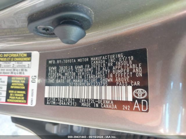 2T1BURHE8KC233795 Toyota COROLLA LE