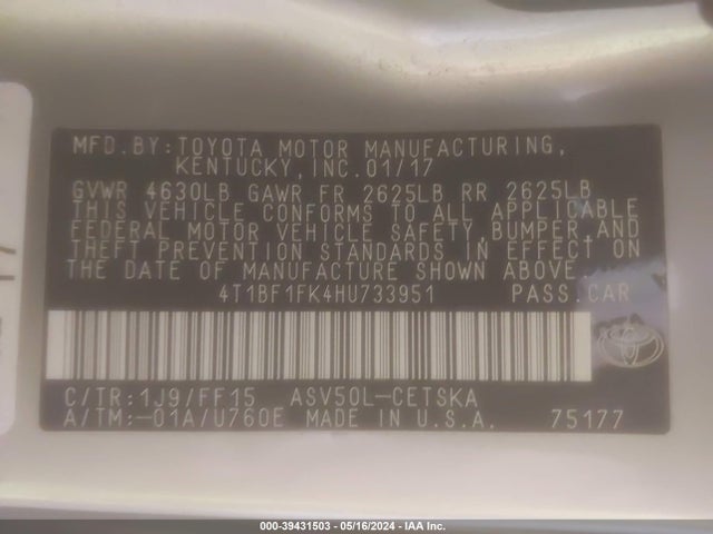 Toyota CAMRY SE 2017 4T1BF1FK4HU733951 Image 9