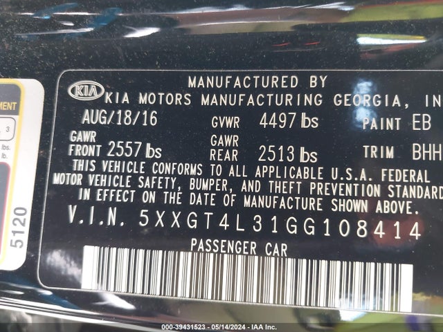 KIA Optima Lx 2016 5XXGT4L31GG108414 Image 9