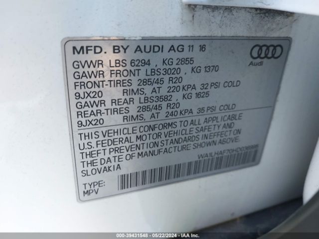 WA1LHAF70HD036995 Audi Q7 2.0t Premium