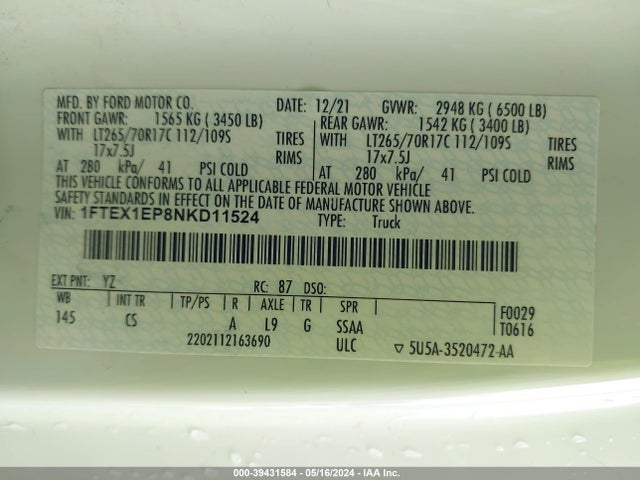 Ford F-150 Xl 2022 1FTEX1EP8NKD11524 Image 9