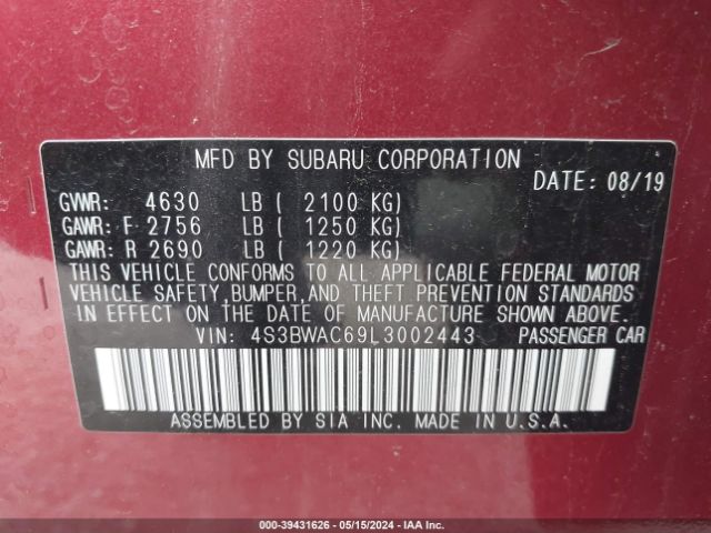 4S3BWAC69L3002443 Subaru Legacy Premium
