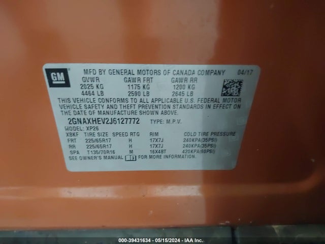 Chevrolet EQUINOX LS 2018 2GNAXHEV2J6127772 Image 9