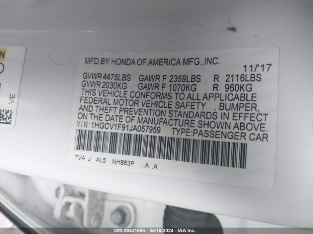 1HGCV1F91JA057959 Honda Accord Touring