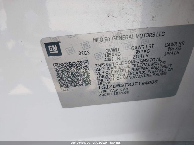 Chevrolet MALIBU LT 2018 1G1ZD5ST8JF194008 Image 9