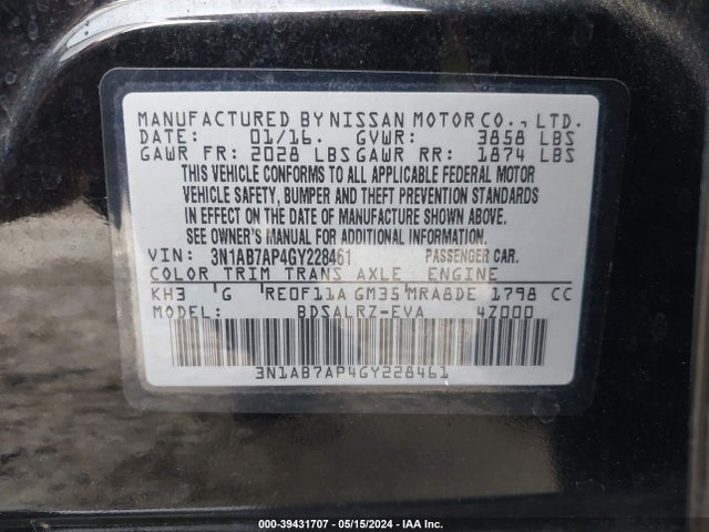 Nissan SENTRA SR 2016 3N1AB7AP4GY228461 Image 9