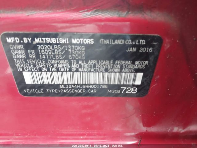 ML32A4HJ9HH001786 Mitsubishi MIRAGE SE