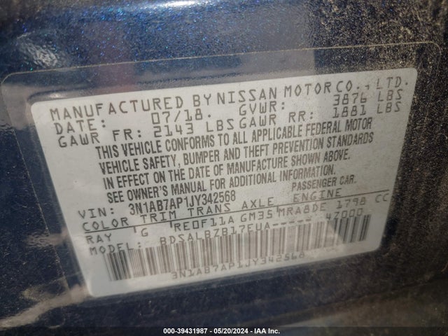 Nissan SENTRA S 2018 3N1AB7AP1JY342568 Image 9