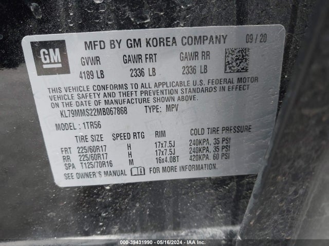 Chevrolet Trailblazer Fwd Ls 2021 KL79MMS22MB067868 Image 9