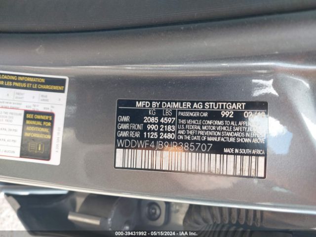 WDDWF4JB9JR385707 Mercedes-Benz C 300