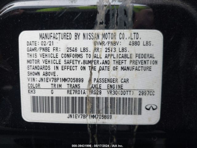 JN1EV7BP1MM705899 Infiniti Q50 LUXE