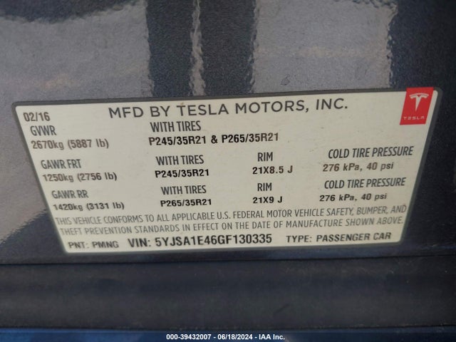 2016 TESLA MODEL S 5YJSA1E46GF130335 Photo 8