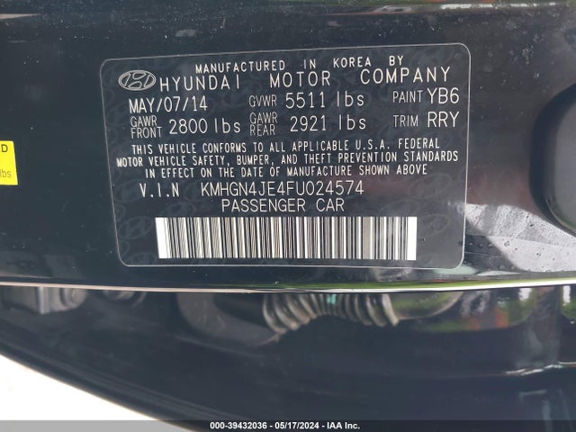 Hyundai Genesis 3.8 2015 KMHGN4JE4FU024574 Image 9