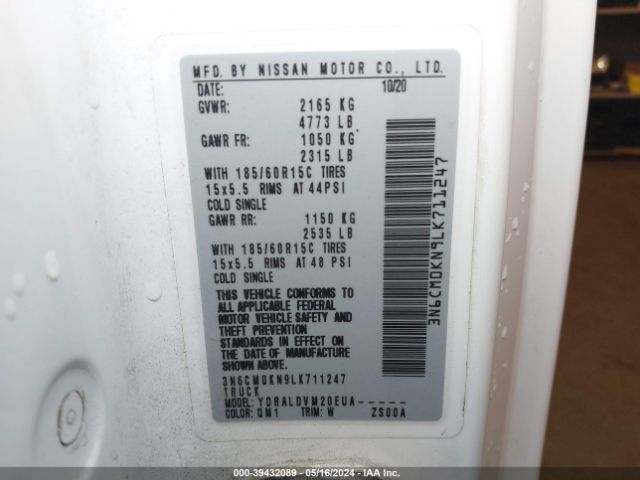 3N6CM0KN9LK711247 Nissan Nv200 Compact Cargo S Xtronic Cvt