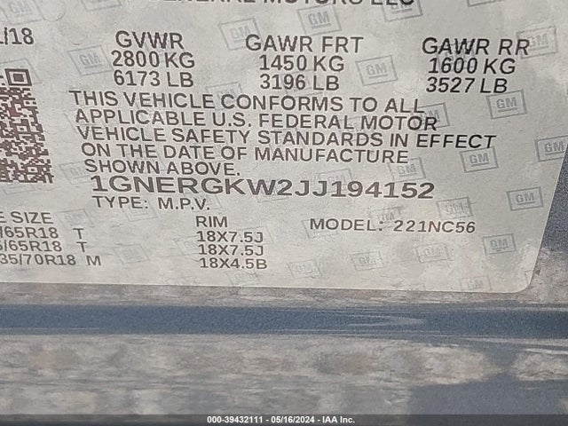 Chevrolet Traverse 1lt 2018 1GNERGKW2JJ194152 Image 9