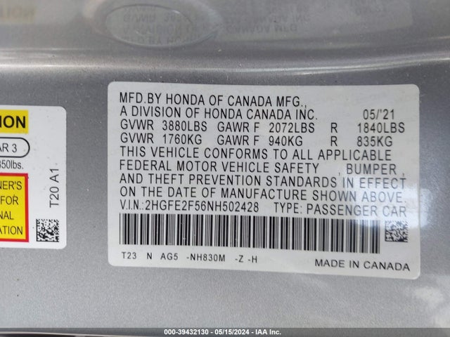 Honda Civic Sport 2022 2HGFE2F56NH502428 Image 9