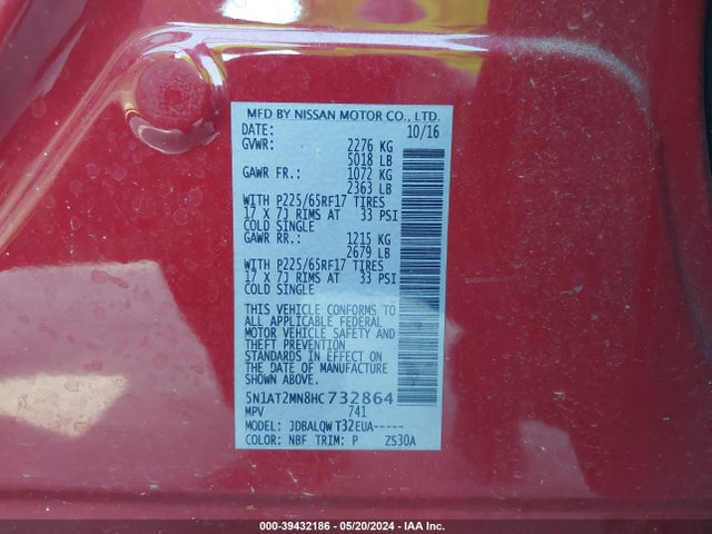 Nissan ROGUE SV 2017 5N1AT2MN8HC732864 Image 9
