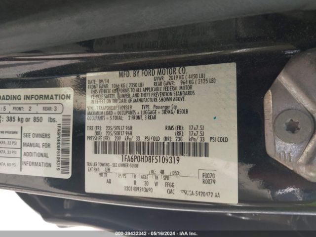 1FA6P0HD8F5109319 Ford FUSION SE