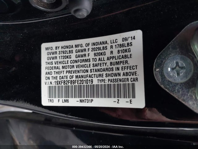 Honda CIVIC EX 2015 19XFB2F89FE201019 Image 9