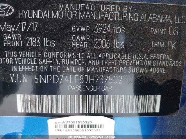 Hyundai ELANTRA SE 2018 5NPD74LF8JH232502 Image 9